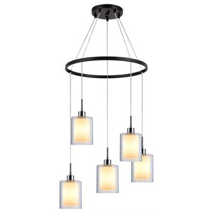 Woodbridge Lighting Alaina 5-Light Glass Chandelier in Chrome/Bronze/Opal