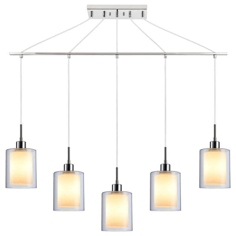 Woodbridge Lighting Alaina 5-Light Glass Linear Pendant in Chrome/Opal