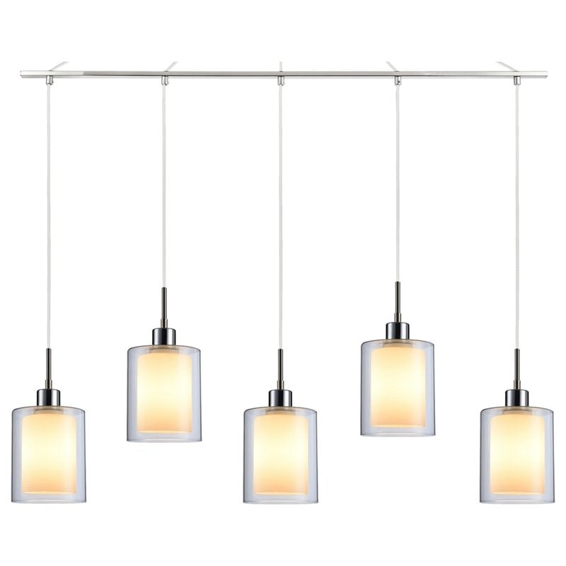 Woodbridge Lighting Alaina 5-Light Glass Linear Pendant in Chrome/Opal