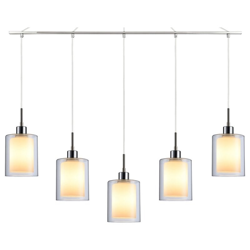 Woodbridge Lighting Alaina 5-Light Glass Linear Pendant in Chrome/Opal