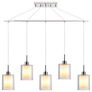 Woodbridge Lighting Alaina 5-Light Glass Linear Pendant in Chrome/Opal