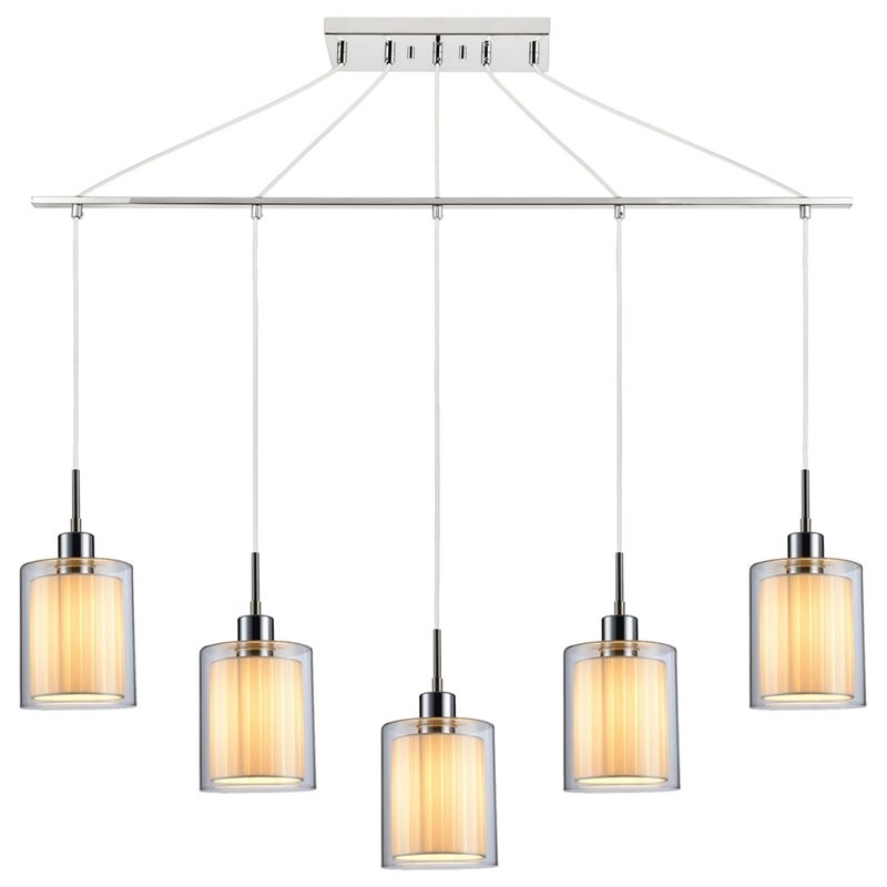 Woodbridge Lighting Alaina 5-Light Glass Linear Pendant in Chrome/Off White