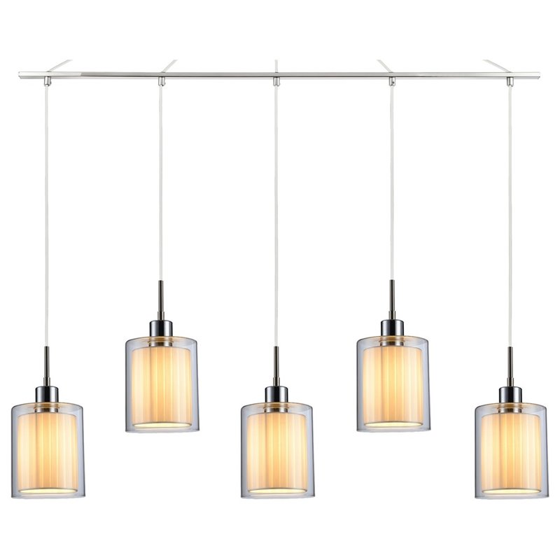 Woodbridge Lighting Alaina 5-Light Glass Linear Pendant in Chrome/Off White
