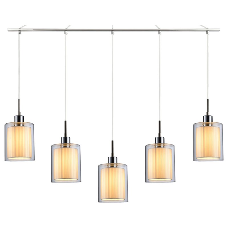 Woodbridge Lighting Alaina 5-Light Glass Linear Pendant in Chrome/Off White