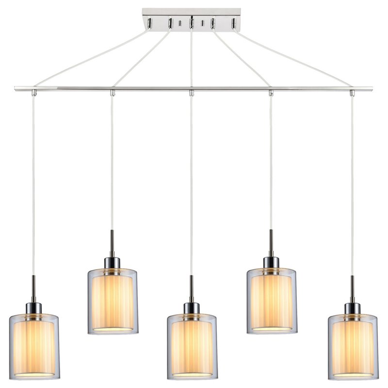 Woodbridge Lighting Alaina 5-Light Glass Linear Pendant in Chrome/Off White