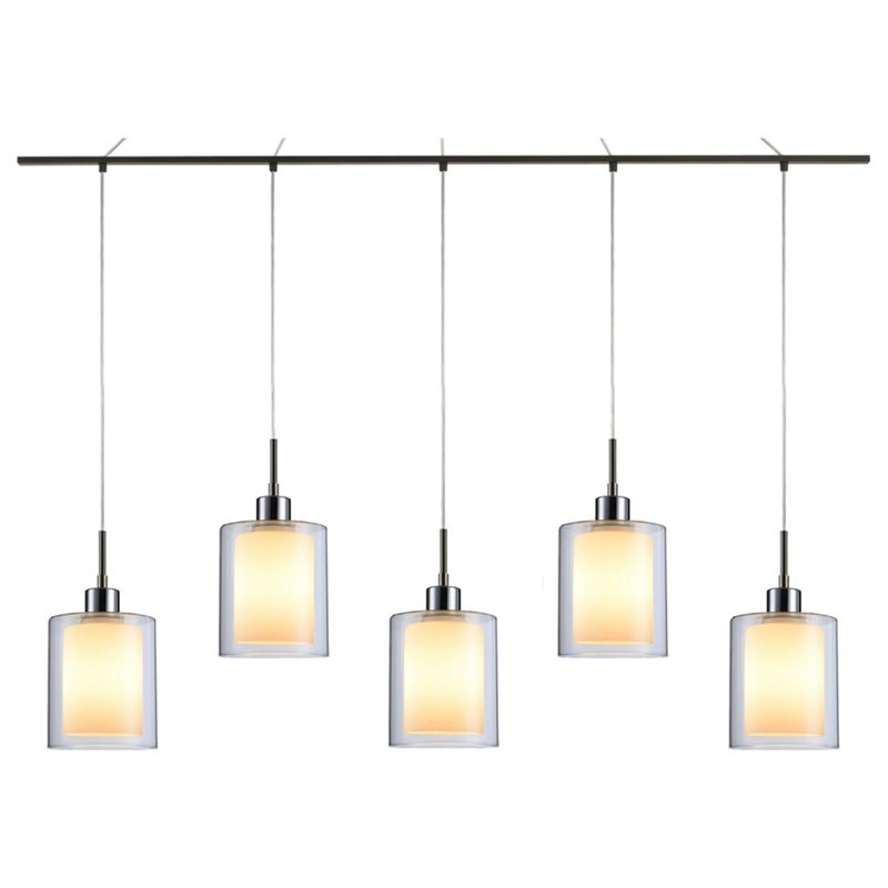 Woodbridge Lighting Alaina 5-Light Glass Linear Pendant in Chrome/Bronze/Opal