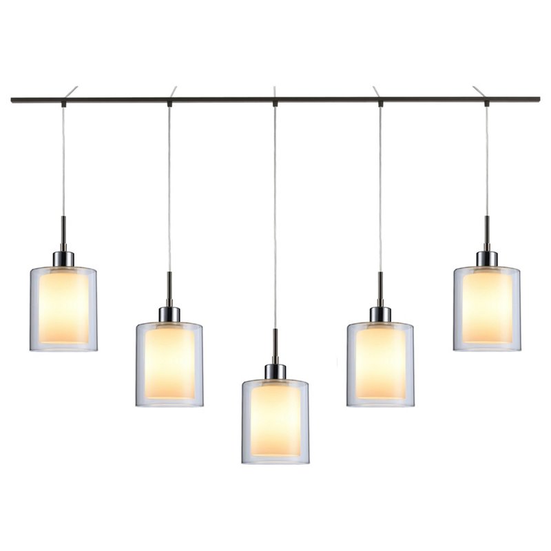 Woodbridge Lighting Alaina 5-Light Glass Linear Pendant in Chrome/Bronze/Opal