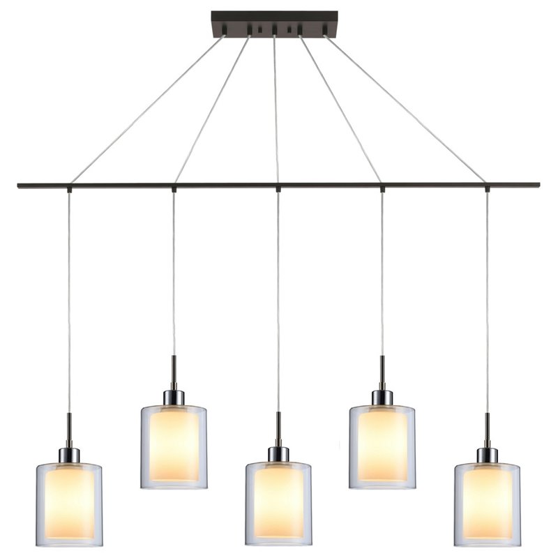Woodbridge Lighting Alaina 5-Light Glass Linear Pendant in Chrome/Bronze/Opal