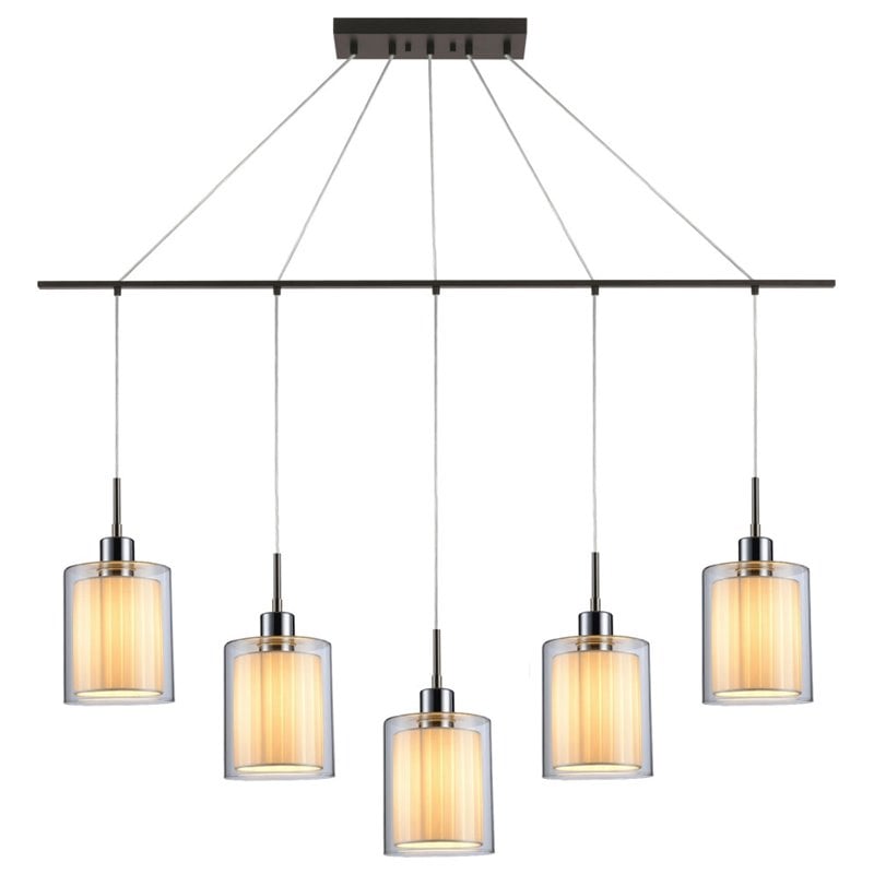 Woodbridge Lighting Alaina Glass Linear Pendant in Chrome/Bronze/Off White