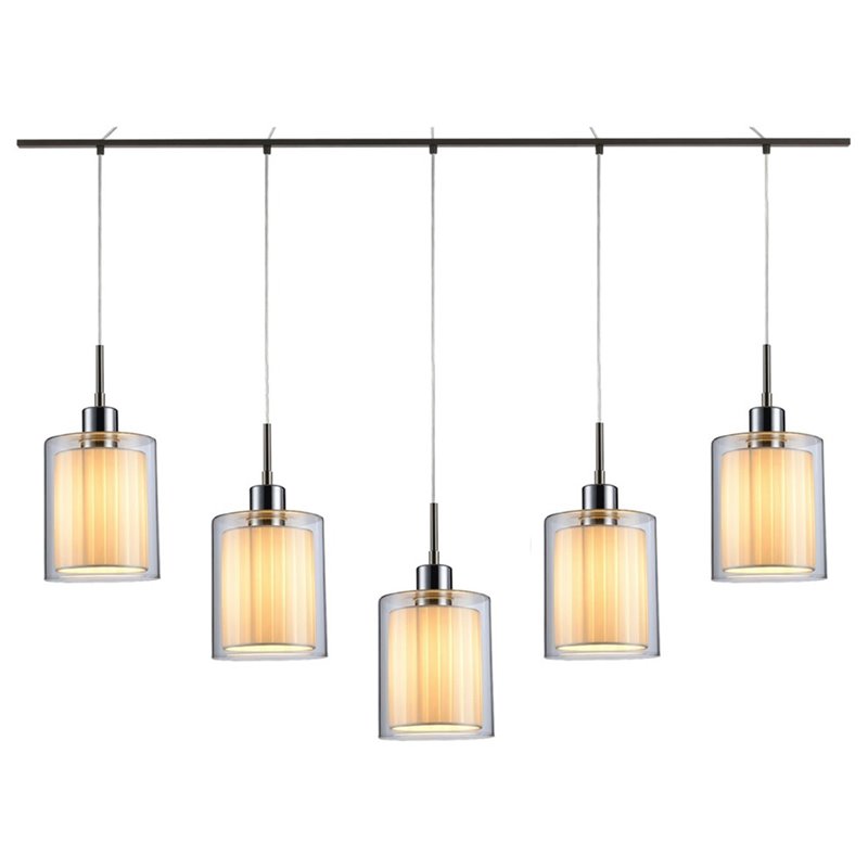 Woodbridge Lighting Alaina Glass Linear Pendant in Chrome/Bronze/Off White