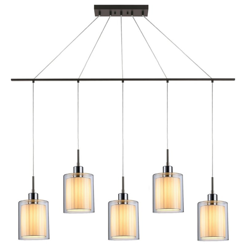 Woodbridge Lighting Alaina Glass Linear Pendant in Chrome/Bronze/Off White