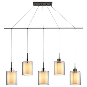 Woodbridge Lighting Alaina Glass Linear Pendant in Chrome/Bronze/Off White