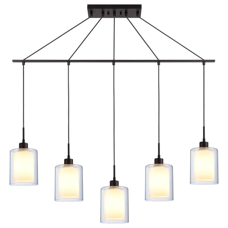 Woodbridge Lighting Alaina 5-Light Glass Linear Pendant in Bronze/Opal