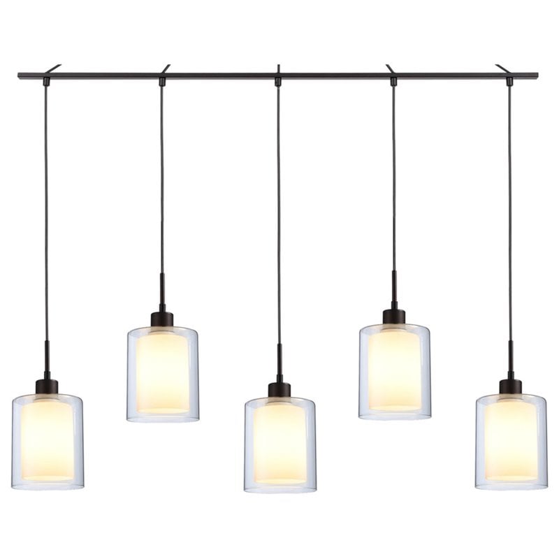 Woodbridge Lighting Alaina 5-Light Glass Linear Pendant in Bronze/Opal