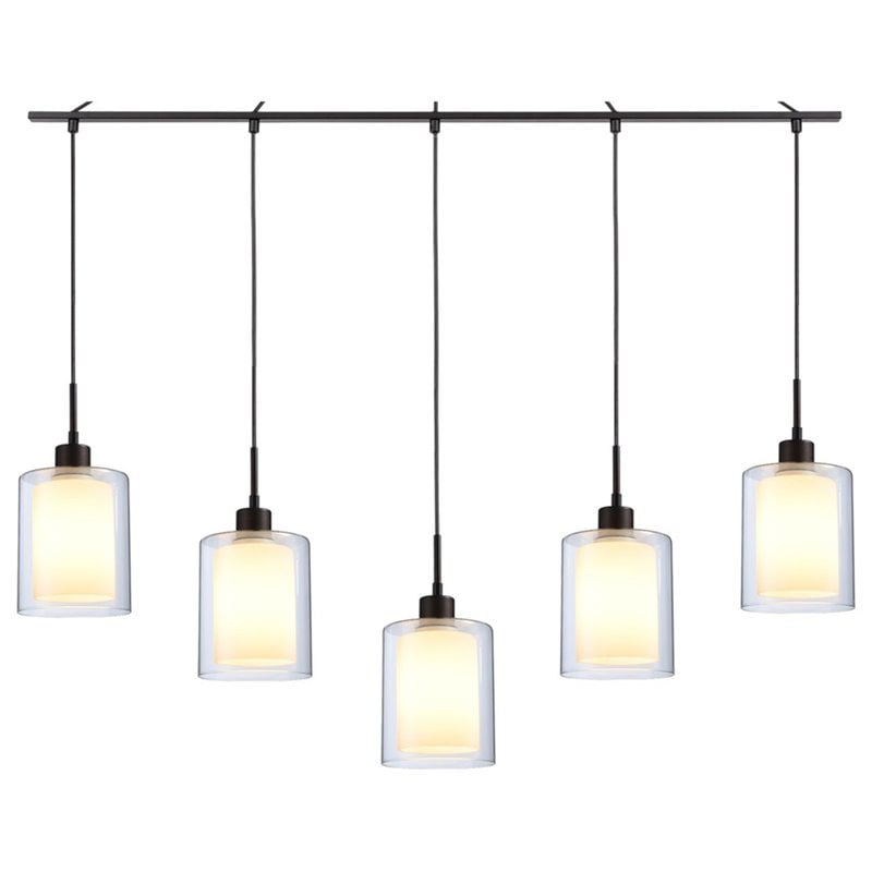 Woodbridge Lighting Alaina 5-Light Glass Linear Pendant in Bronze/Opal