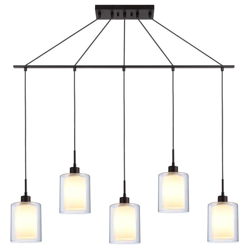Woodbridge Lighting Alaina 5-Light Glass Linear Pendant in Bronze/Opal