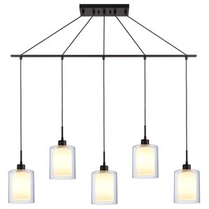 Woodbridge Lighting Alaina 5-Light Glass Linear Pendant in Bronze/Opal