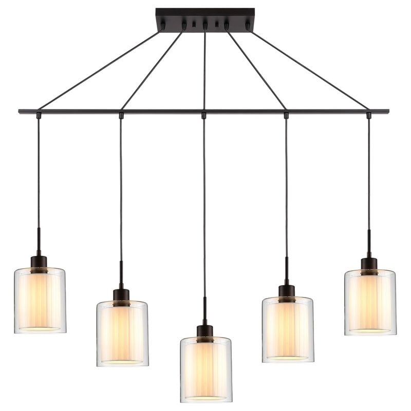 Woodbridge Lighting Alaina 5-Light Glass Linear Pendant in Bronze/Off White