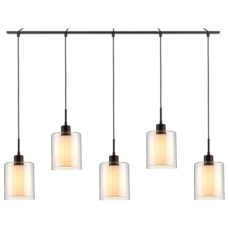 Woodbridge Lighting Alaina 5-Light Glass Linear Pendant in Bronze/Off White
