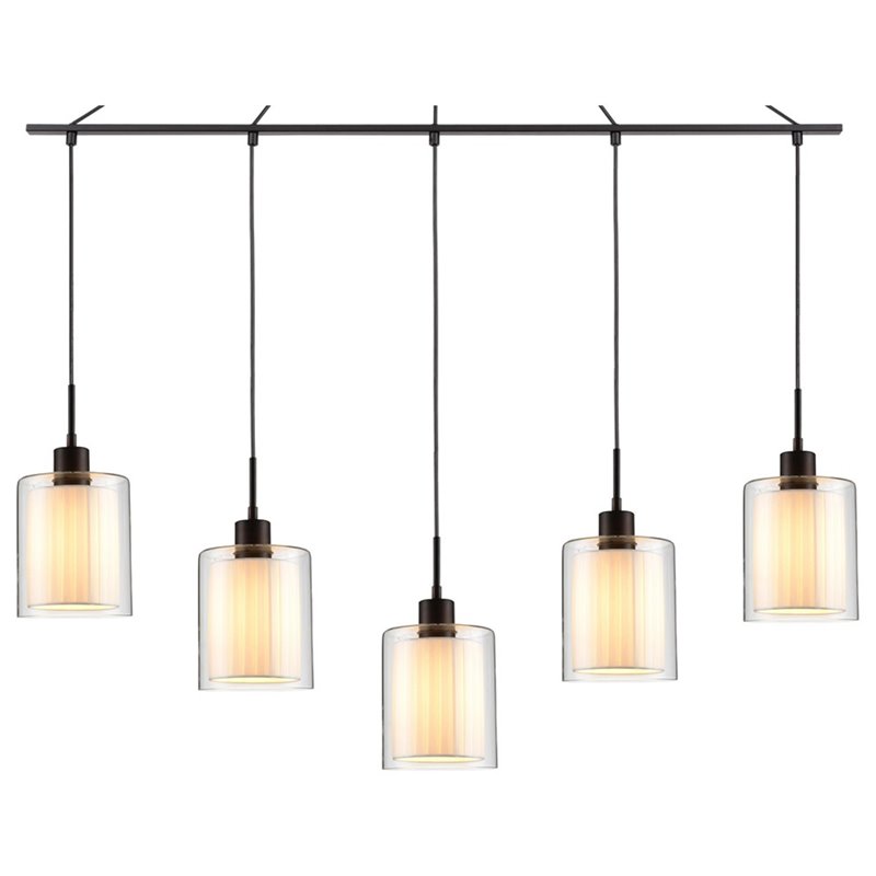 Woodbridge Lighting Alaina 5-Light Glass Linear Pendant in Bronze/Off White
