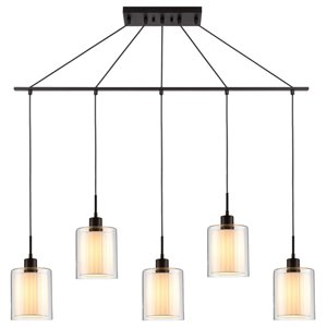 Woodbridge Lighting Alaina 5-Light Glass Linear Pendant in Bronze/Off White
