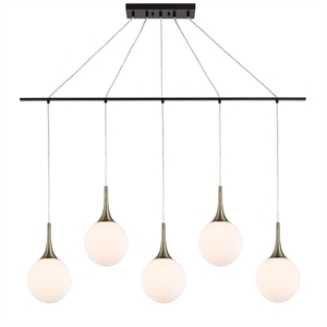 Woodbridge Lighting Alicia 5-Light Glass Linear Pendant in Brass/Bronze/Opal