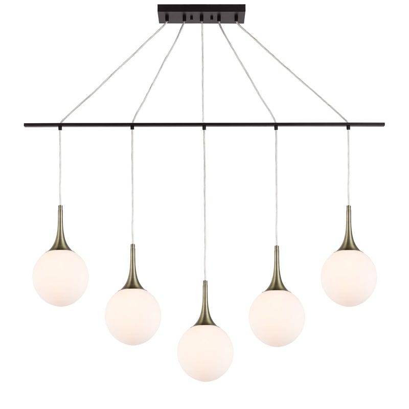 Woodbridge Lighting Alicia 5-Light Glass Linear Pendant in Brass/Bronze/Opal