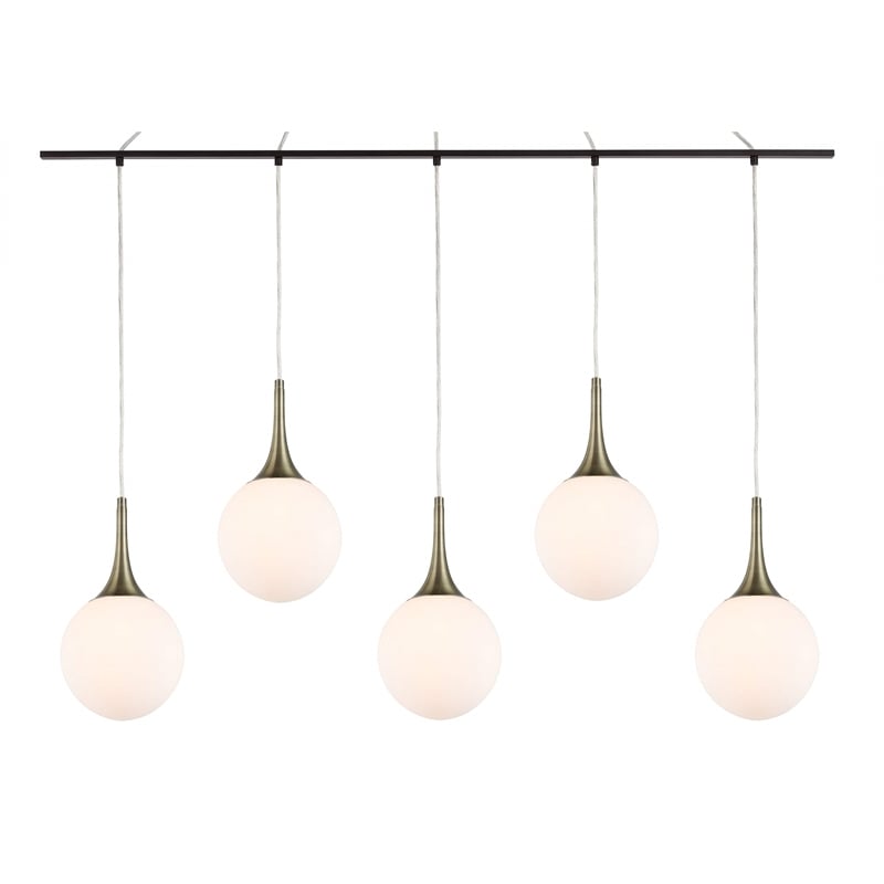 Woodbridge Lighting Alicia 5-Light Glass Linear Pendant in Brass/Bronze/Opal