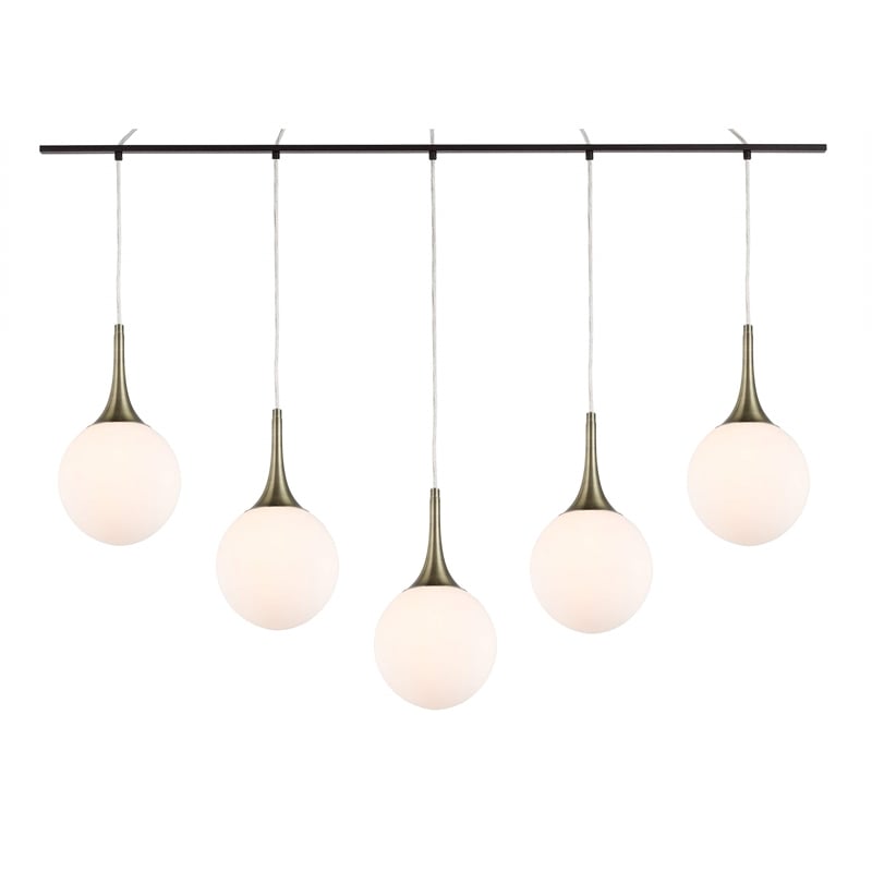 Woodbridge Lighting Alicia 5-Light Glass Linear Pendant in Brass/Bronze/Opal