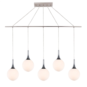 Woodbridge Lighting Alicia 5-Light Glass Linear Pendant in Chrome/Nickel/Opal