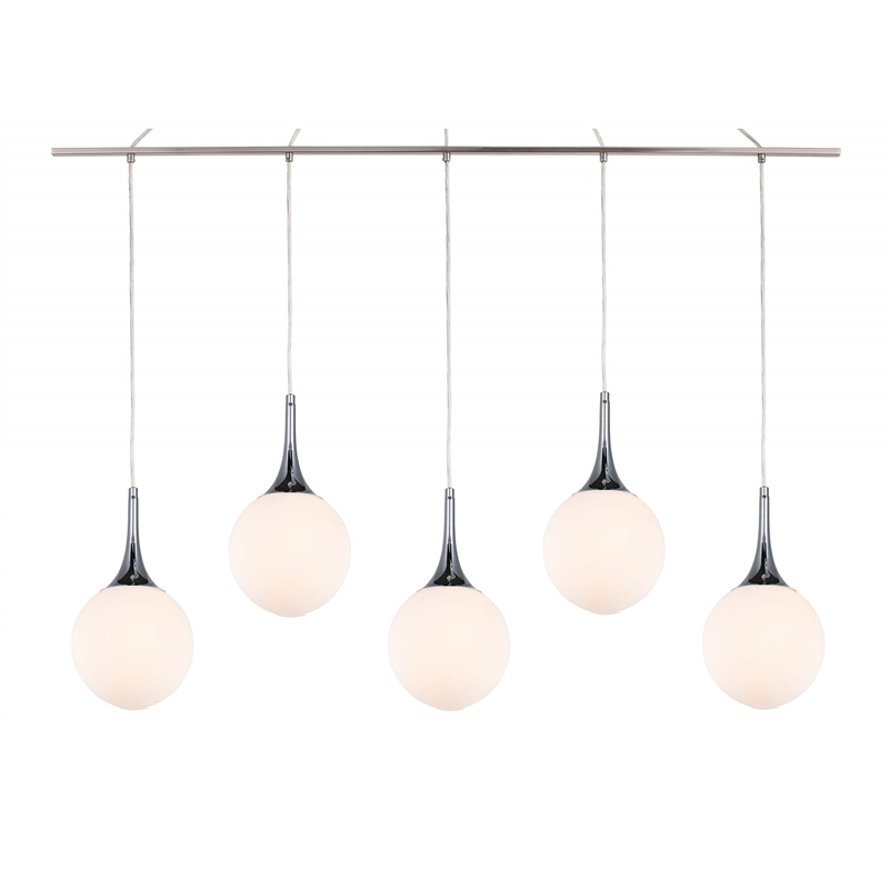 Woodbridge Lighting Alicia 5-Light Glass Linear Pendant in Chrome/Nickel/Opal