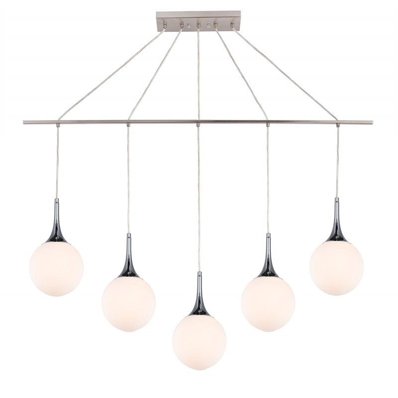 Woodbridge Lighting Alicia 5-Light Glass Linear Pendant in Chrome/Nickel/Opal