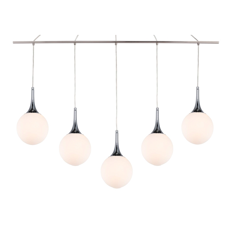 Woodbridge Lighting Alicia 5-Light Glass Linear Pendant in Chrome/Nickel/Opal