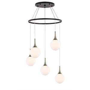Woodbridge Lighting Alicia 5-Light Glass Chandelier in Brass/Bronze/Opal