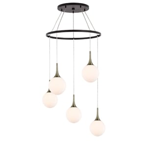 Woodbridge Lighting Alicia 5-Light Glass Chandelier in Chrome/Bronze/Opal