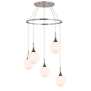 Woodbridge Lighting Alicia 5-Light Glass Chandelier in Chrome/Satin Nickel/Opal