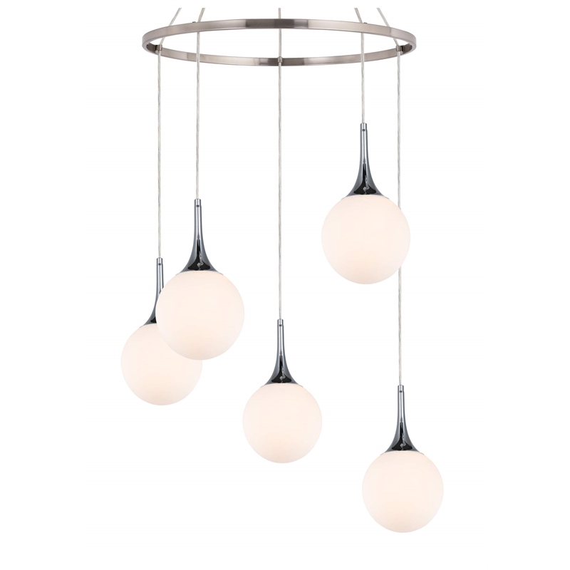 Woodbridge Lighting Alicia 5-Light Glass Chandelier in Chrome/Satin Nickel/Opal