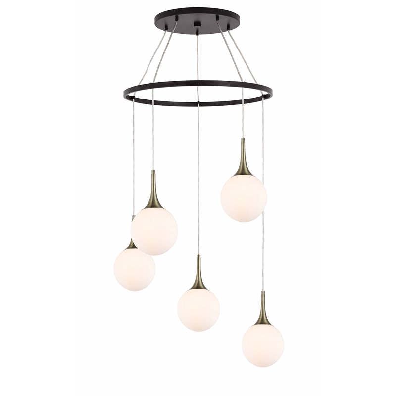 Woodbridge Lighting Alicia 5-Light Glass Chandelier in Walnut/Bronze/Opal