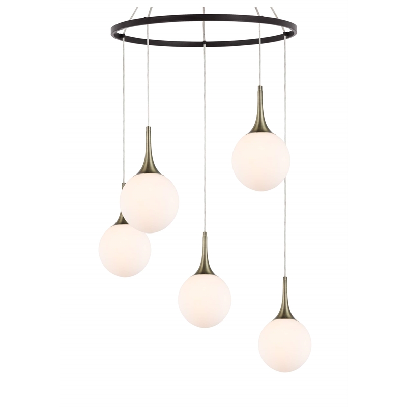 Woodbridge Lighting Alicia 5-Light Glass Chandelier in Walnut/Bronze/Opal