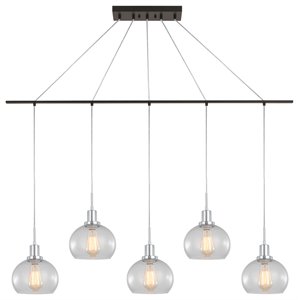 Woodbridge Lighting Austin 5-Light Glass Linear Pendant in Chrome/Bronze/Clear