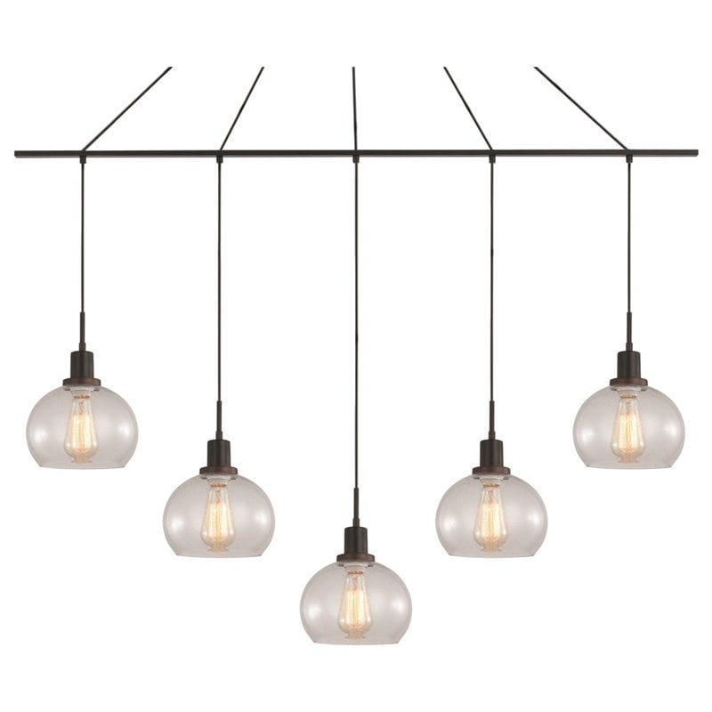 Woodbridge Lighting Austin 5-Light Glass Linear Pendant in Bronze/Clear Seedy