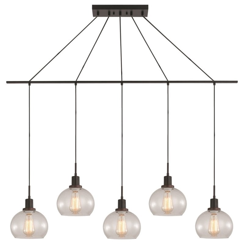 Woodbridge Lighting Austin 5-Light Glass Linear Pendant in Bronze/Clear Seedy