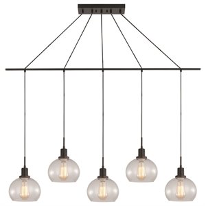 Woodbridge Lighting Austin 5-Light Glass Linear Pendant in Bronze/Clear Seedy