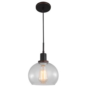 Woodbridge Lighting Austin 1-Light Glass Mini-Pendant in Bronze/Clear Seedy