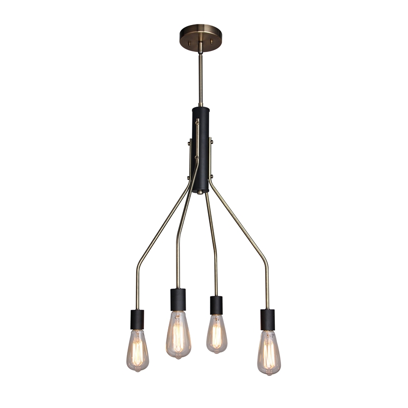 Woodbridge Lighting Bentley 4-Light ST64 Metal Chandelier in Brass/Black