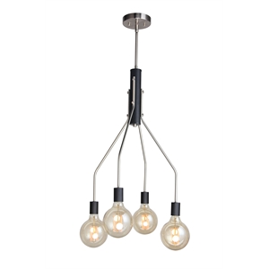 Woodbridge Lighting Bentley 4-Light G125 Metal Chandelier in Satin Nickel/Black