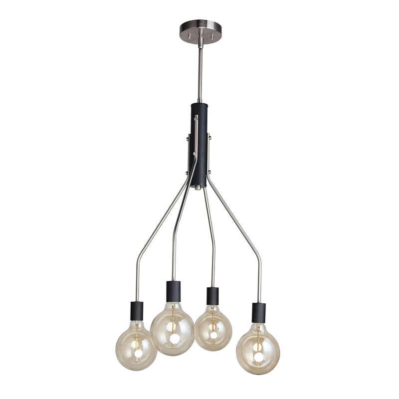 Woodbridge Lighting Bentley 4-Light G125 Metal Chandelier in Satin Nickel/Black