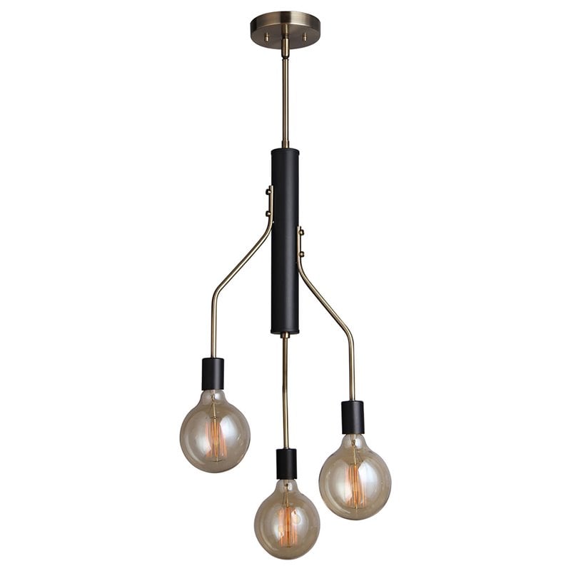 Woodbridge Lighting Bentley 3-Light G125 Metal Chandelier in Brass/Black