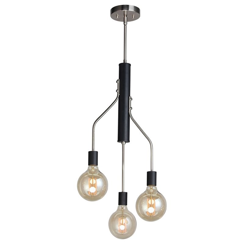 Woodbridge Lighting Bentley 3-Light G125 Metal Chandelier in Satin Nickel/Black