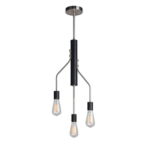Woodbridge Lighting Bentley 3-Light ST64 Metal Chandelier in Satin Nickel/Black